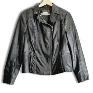 GELCO Faux Leather Studded Moto Bomber Jacket Black Sz L
